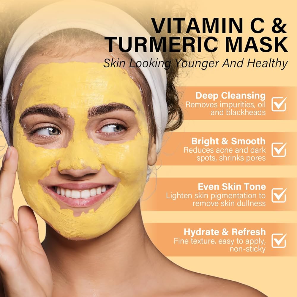 Turmeric vitamin C cleaning facial mask Turmeric mud facial mask deep cleaning facial mask Vitamin C smearing facial mask Perfect gift for Christmas, Halloween, Carnival, Valentine's Day and New Year, Pore Refining,, Spalike, Brightening Mask, Clay Mask,